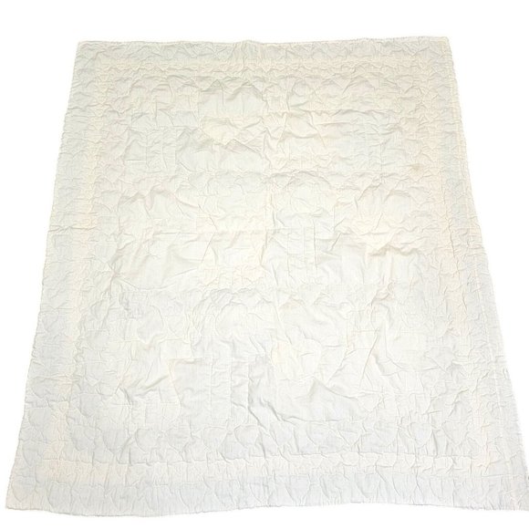 Vintage Baby Quilt Blanket Floppy Bunny Ears Hearts Blue Cream Pink Floral 44x50 - Picture 12 of 13